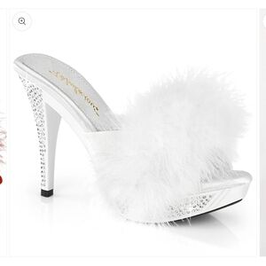 Elegant fabulicious feathered high heel pump women's 6 shoe wedding rhinestone